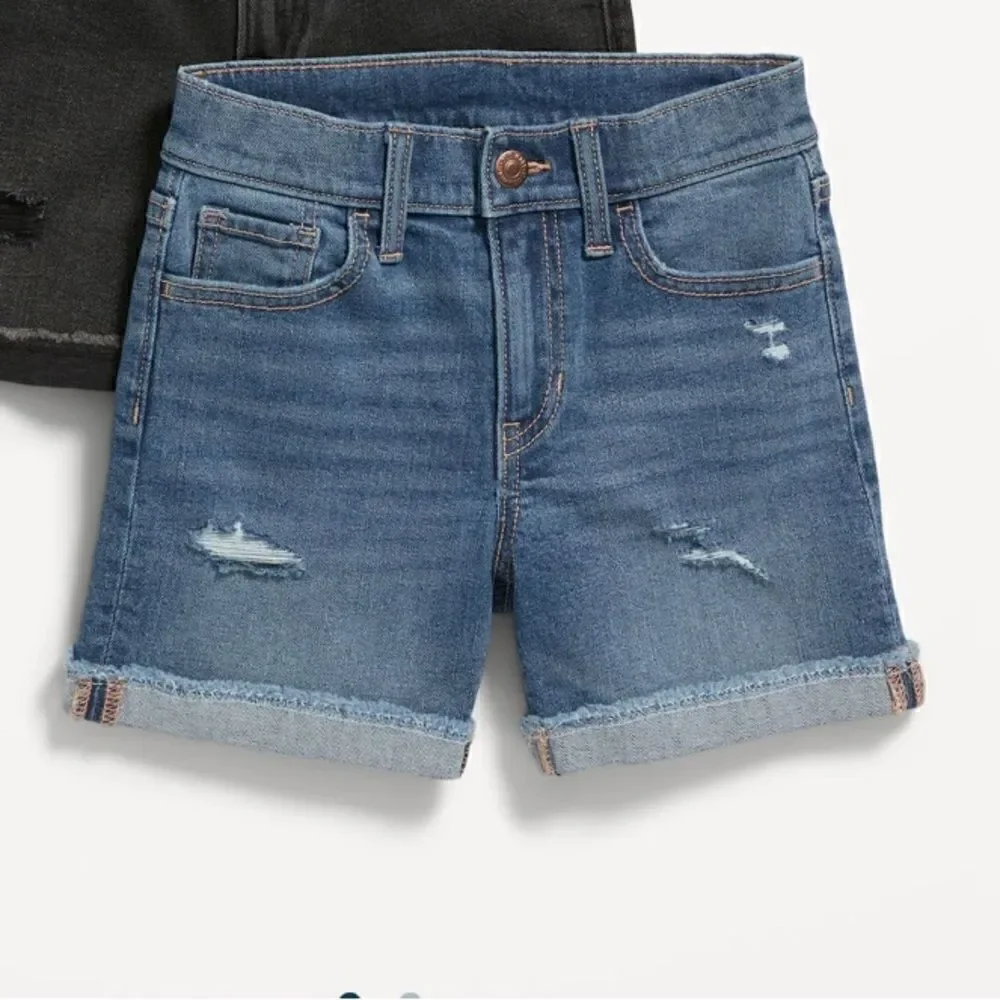 High-Waisted Ripped Rolled-Cuff Midi Jean Shorts Girls NWT Sz 8